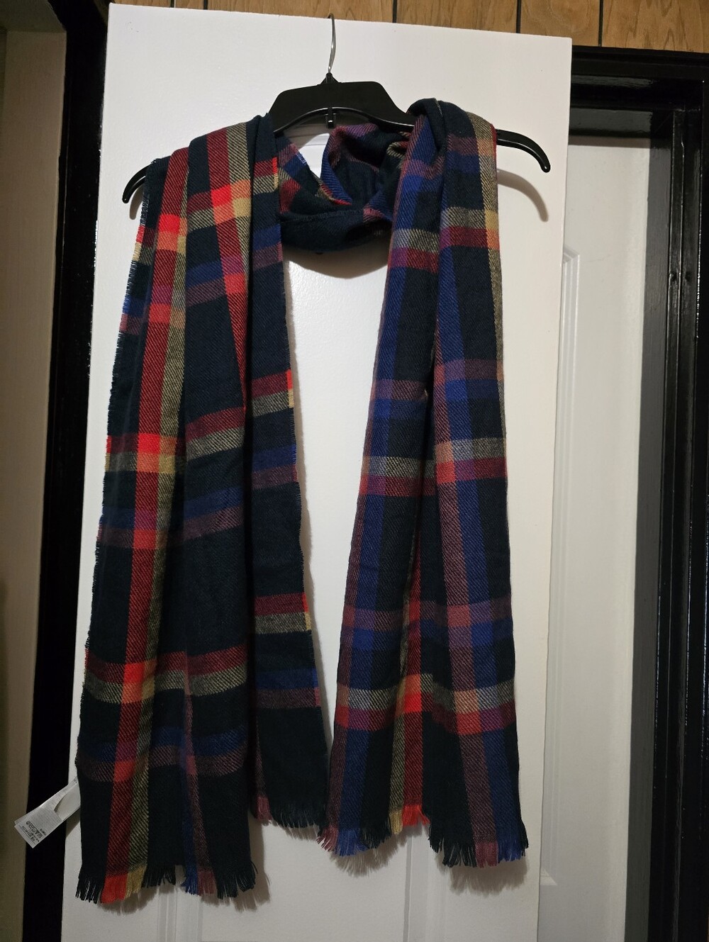 Gap Men's Navy Plaid Scarf with Red and Tan Stripes - One Size